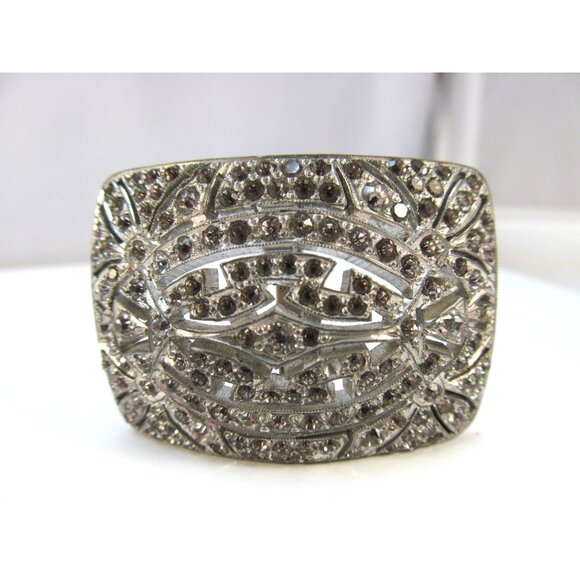 Antique Art Deco Silver Tone Rhinestone Rectangular Belt Buckle main image 9